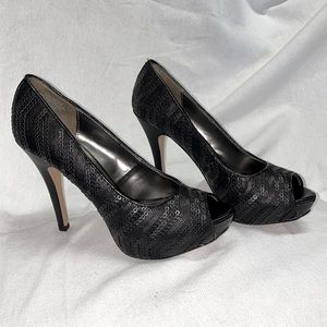 COPY - Black Sequin Peep-toe pumps. Size 8.5